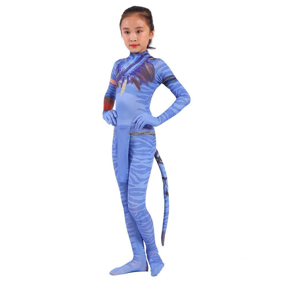 Avatar 2 Neytiri Battle Costume Tail Suit Unisex Jumpsuit Halloween Cosplay Zentai Bodysuit for Adult Kids - Pajamasbuy