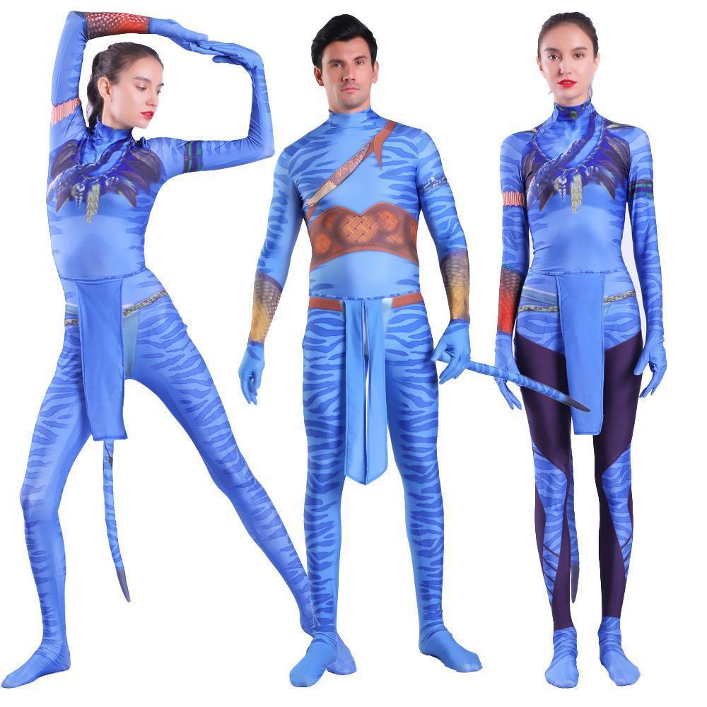 Avatar 2 Neytiri Battle Costume Tail Suit Unisex Jumpsuit Halloween Cosplay Zentai Bodysuit for Adult Kids - Pajamasbuy