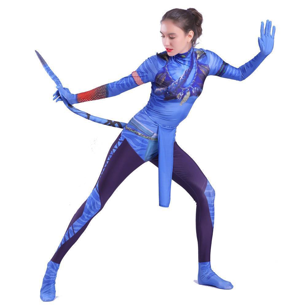 Avatar 2 Neytiri Battle Costume Tail Suit Unisex Jumpsuit Halloween Cosplay Zentai Bodysuit for Adult Kids - Pajamasbuy