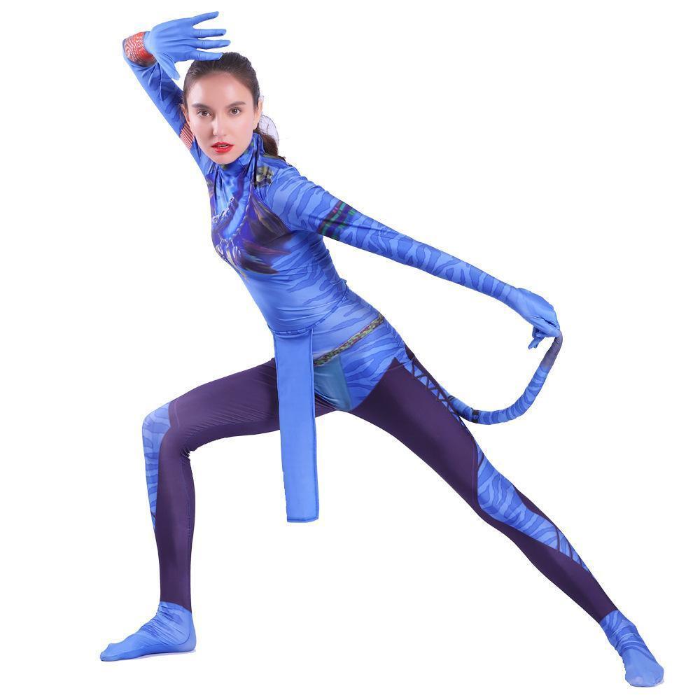 Avatar 2 Neytiri Battle Costume Tail Suit Unisex Jumpsuit Halloween Cosplay Zentai Bodysuit for Adult Kids - Pajamasbuy