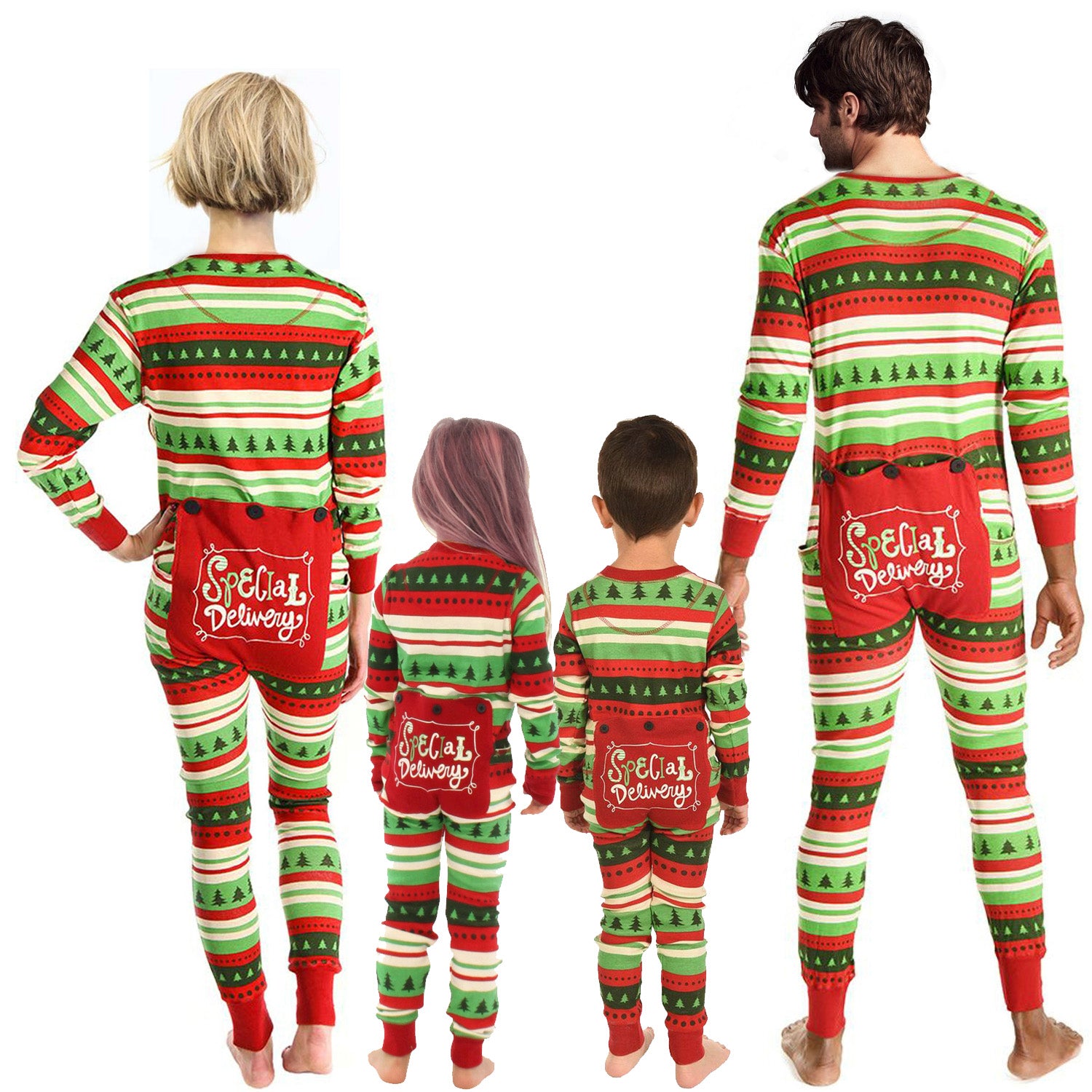 Family Christmas Matching Pajamas Jumpsuit with Fun Patch On Butt for Adults Kids and Babies