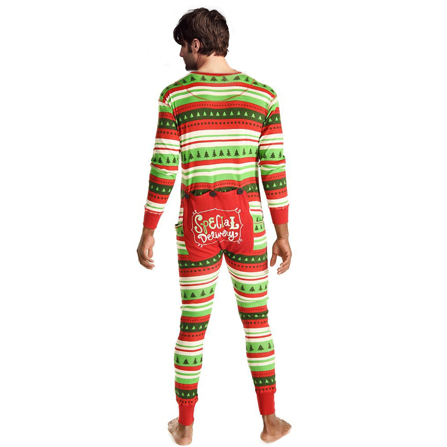 Family Christmas Matching Pajamas Jumpsuit with Fun Patch On Butt for Adults Kids and Babies