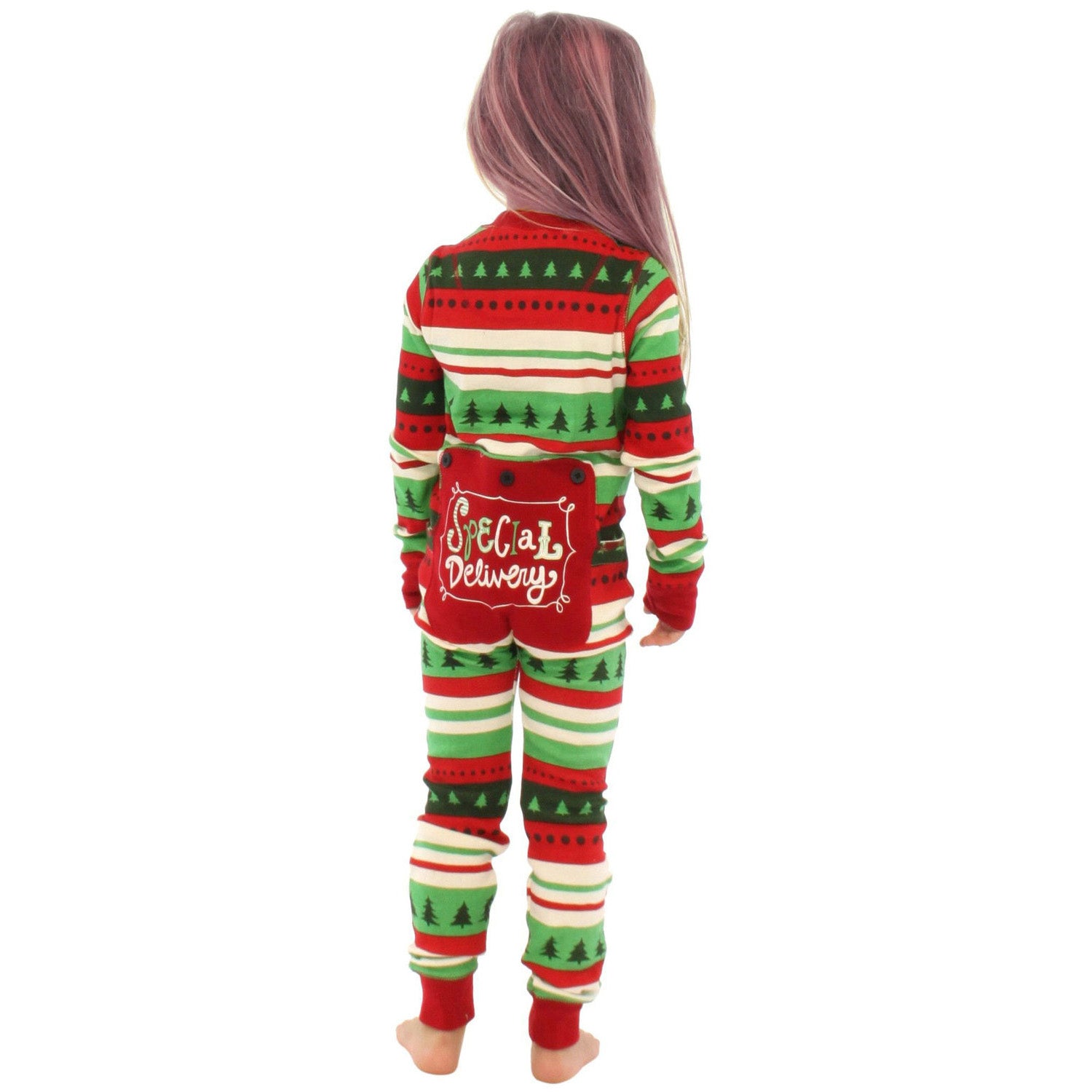 Family Christmas Matching Pajamas Jumpsuit with Fun Patch On Butt for Adults Kids and Babies