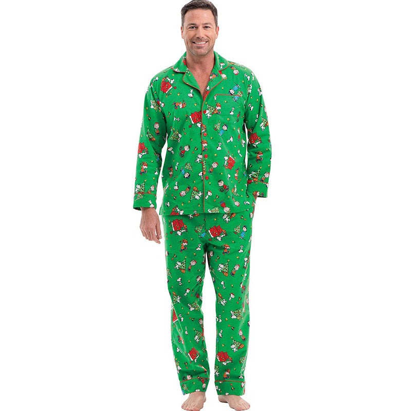 Christmas Family Matching Green Pajamas Snoopy Prints with V-Neck and Pockets for Adults Kids