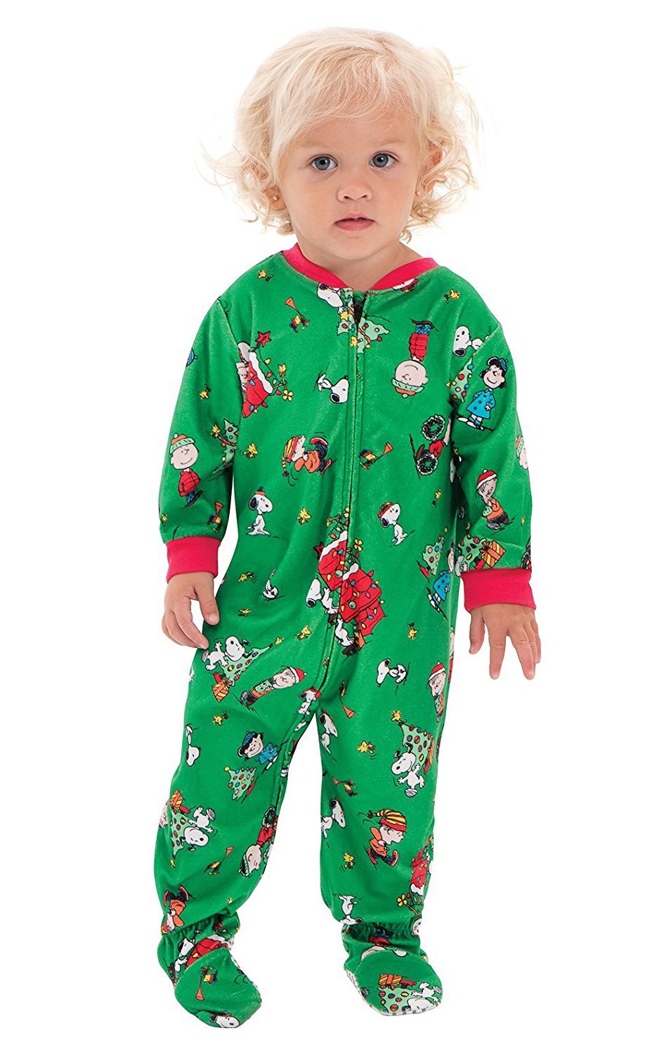 Christmas Family Matching Green Pajamas Snoopy Prints with V-Neck and Pockets for Adults Kids