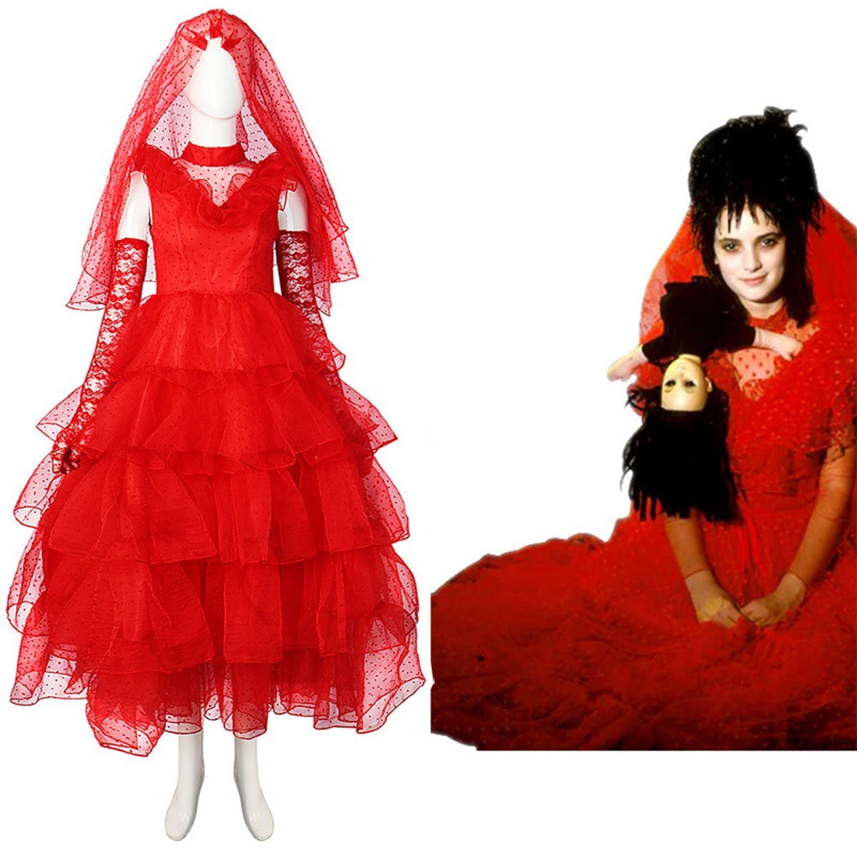 BuyBeetlejuice Lydia Red Dress Halloween Carnival Suit Cosplay Costume For Adults Now Cheaper With 3 - 5 Days Ship - PajamasBuy