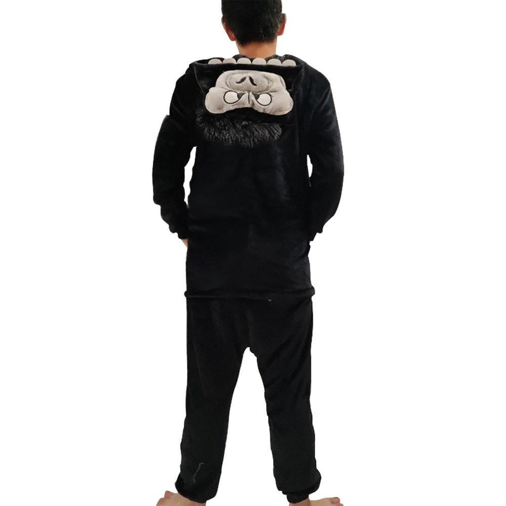 Black King Kong Costume Suit Cartoon Animal Kigurumi Flannel Onesie for Adults - Pajamasbuy