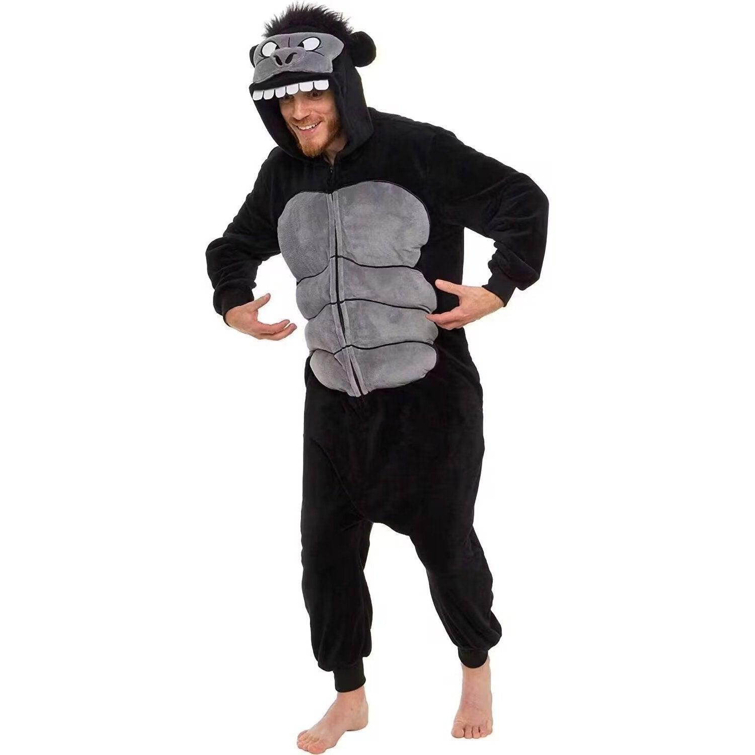 Black King Kong Costume Suit Cartoon Animal Kigurumi Flannel Onesie for Adults - Pajamasbuy