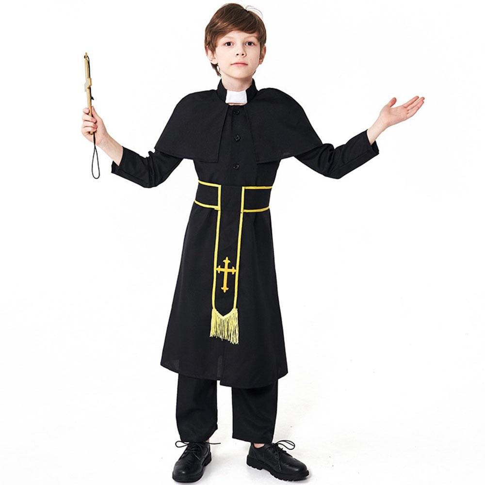 Black Robed Priest Halloween Outfits Carnival Cosplay Costume For Kids - Pajamasbuy