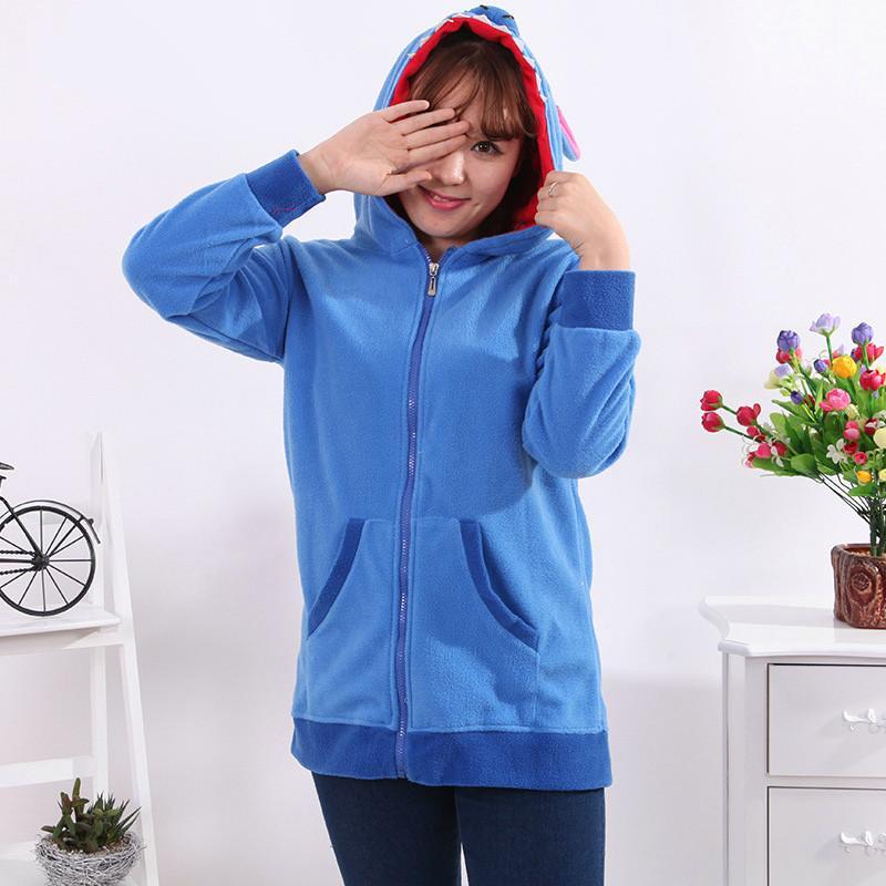 BuyBlue Stitch Long Sleeve Kigurumi Costume Fleece Hoodie Coat Jacket Now Cheaper With 3 - 5 Days Ship - PajamasBuy