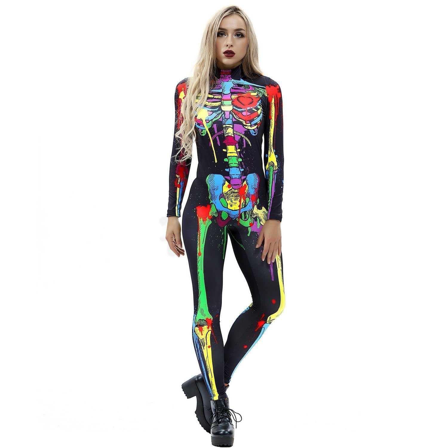 BuyColoful Skull Halloween Cosplay Costume Bodycon Jumpsuit for Women Now Cheaper With 3 - 5 Days Ship - PajamasBuy