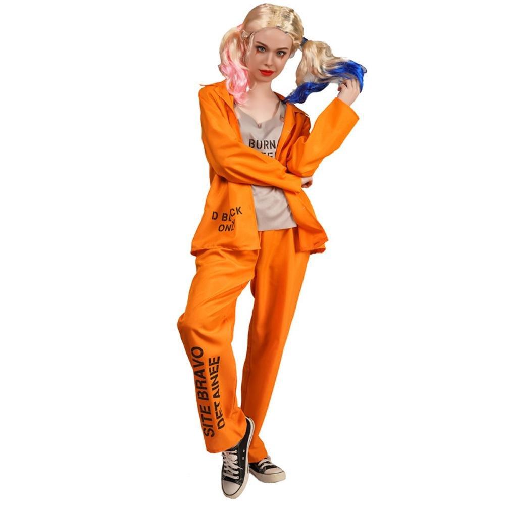 Escaped Prisoner Costume Cosplay Party Jumpsuit Uniform Suit Halloween For Men Women - Pajamasbuy