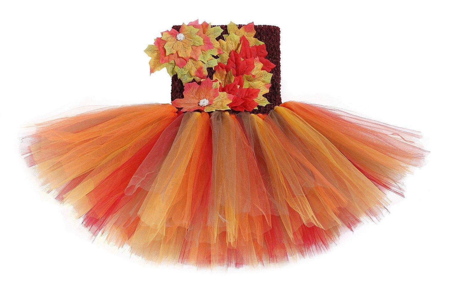 Fall Thanksgiving Tutu Dress Girl Maple Leaf Skirt with Hair Strap - Pajamasbuy