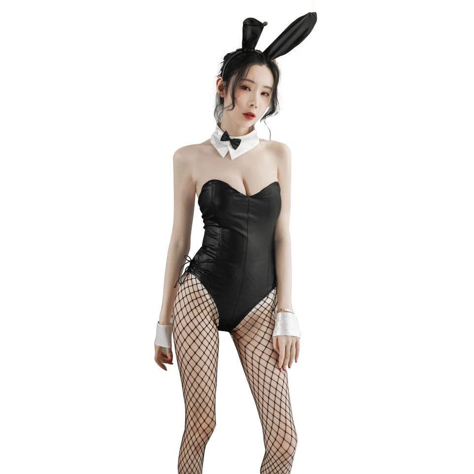 Fever Bunny Costume jumpsuit Patent leather uniform - Pajamasbuy