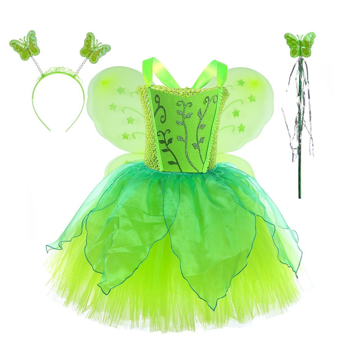 BuyForest elf Girls Fairy Costume with Butterfly Wings Set Tutu Wand and Halo Headband Now Cheaper With 3 - 5 Days Ship - PajamasBuy