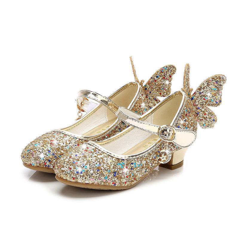 BuyGirls Glitter Butterfly Mary Jane Flats With Mini Heels Dress Shoes Now Cheaper With 3 - 5 Days Ship - PajamasBuy