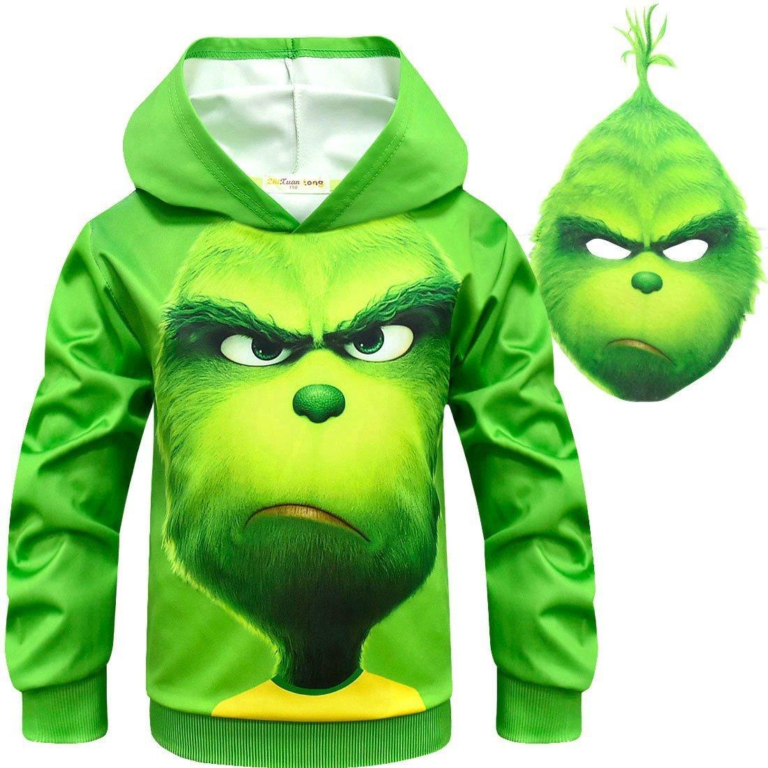 Green Monster Grinch Kids Boys Mask Hooded Sweatshirt Set - Pajamasbuy