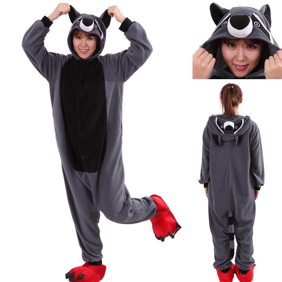 Grey Coon Racoon Kigurumi Animal Onesies Costume Pajamas - Pajamasbuy