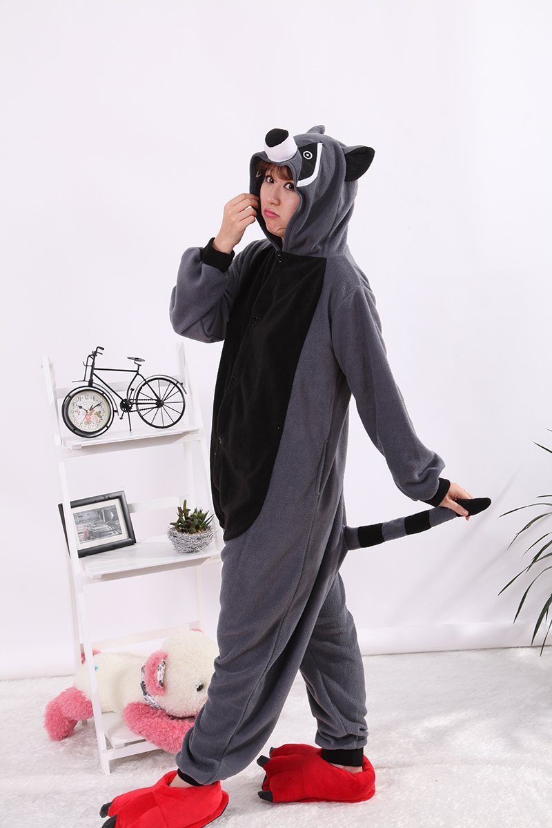 BuyGrey Coon Racoon Kigurumi Animal Onesies Costume Pajamas Now Cheaper With 3 - 5 Days Ship - PajamasBuy