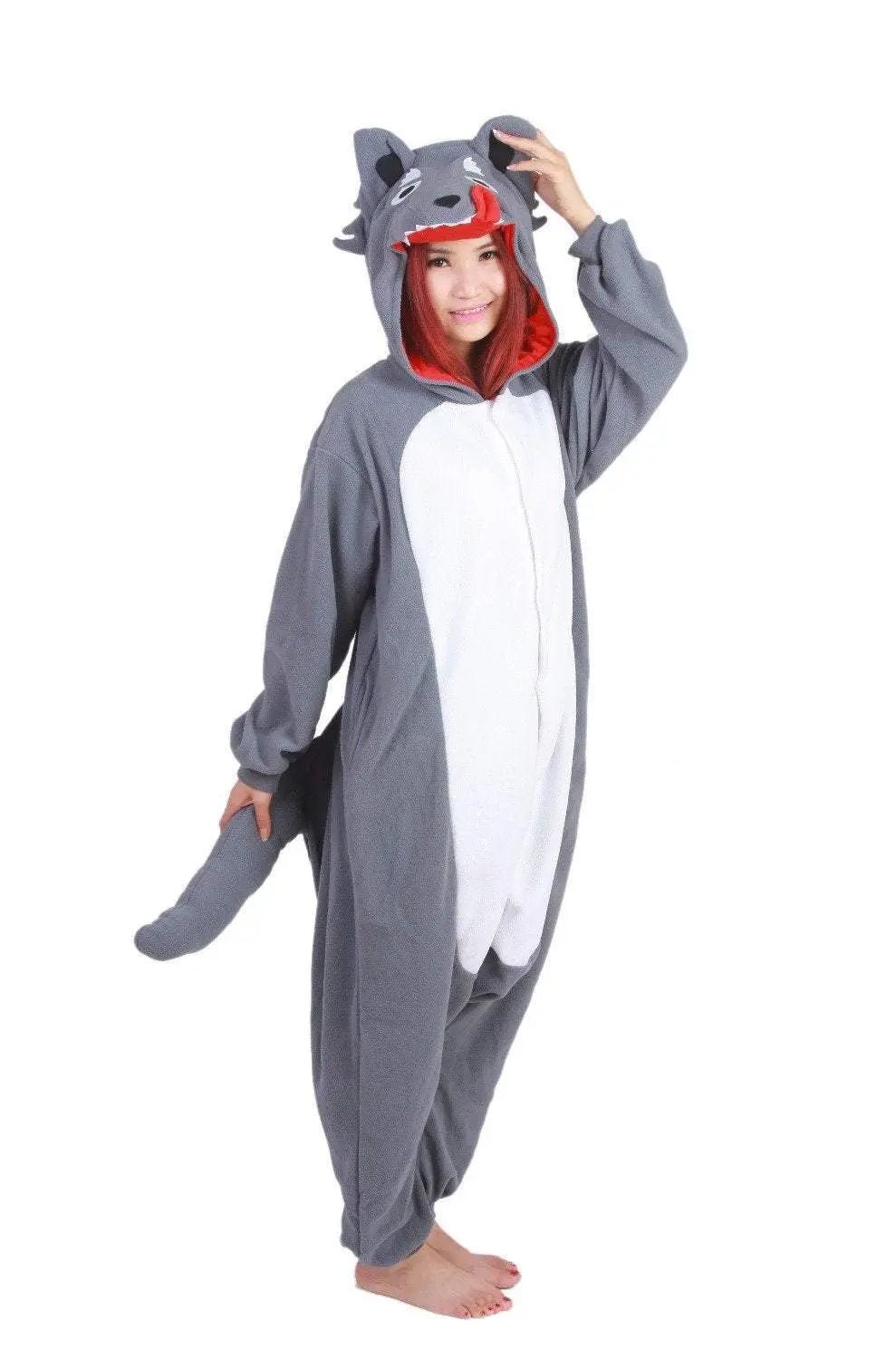 BuyGrey Wolf Kigurumi Animal Onesie Costume Hoodie Pajamas Now Cheaper With 3 - 5 Days Ship - PajamasBuy