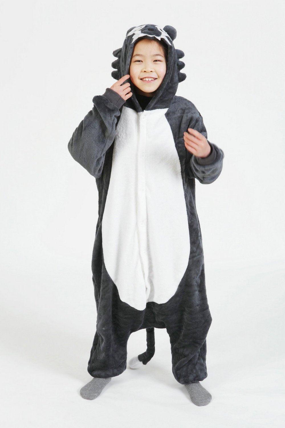 Grey Wolf Kigurumi Pajamas Kids Animal Hoodie Onesie Cosplay - Pajamasbuy