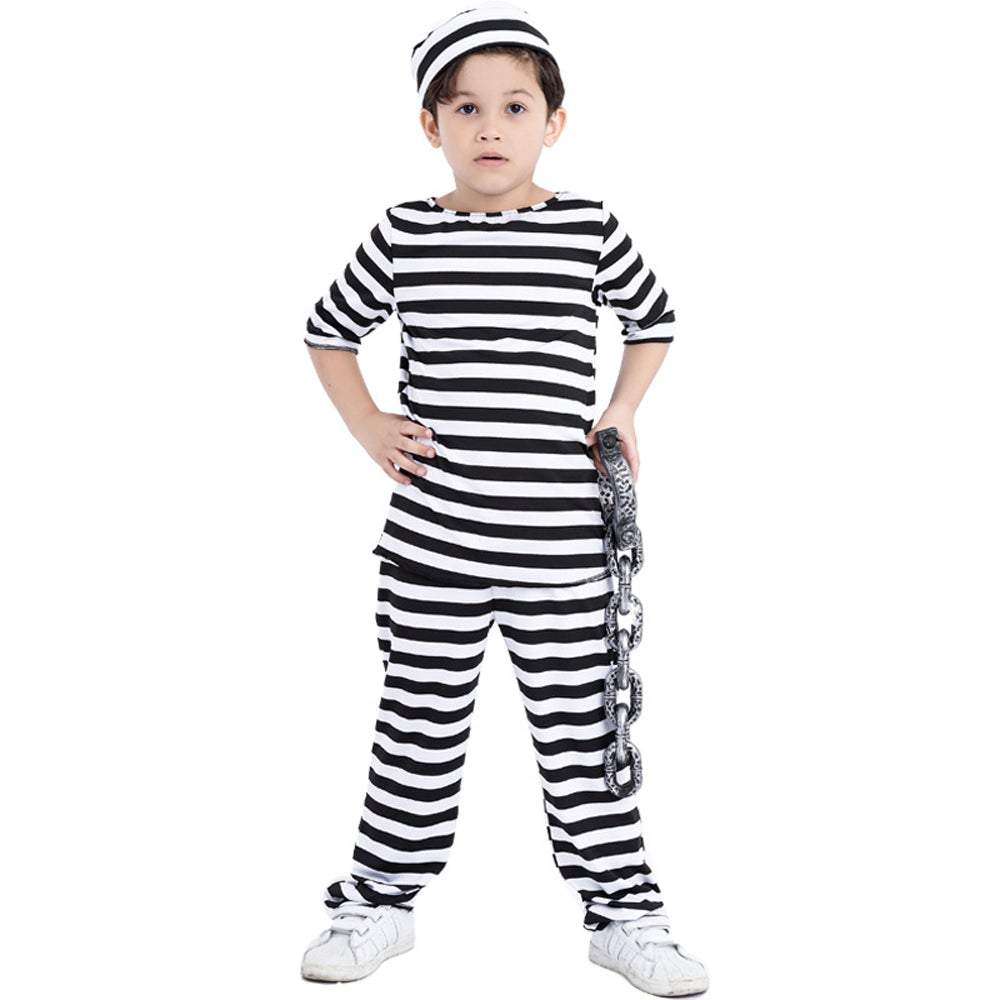 BuyHalloween Adult Kid Striped Prison Costume Hat Top Pants Dress Set Now Cheaper With 3 - 5 Days Ship - PajamasBuy