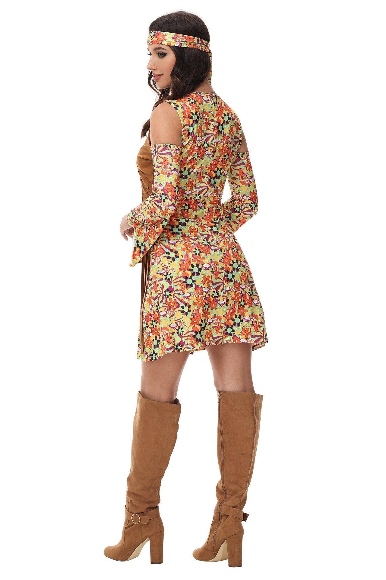 Halloween cosplay Adult retro 70s disco Hippie Fancy Dress Costume - Pajamasbuy