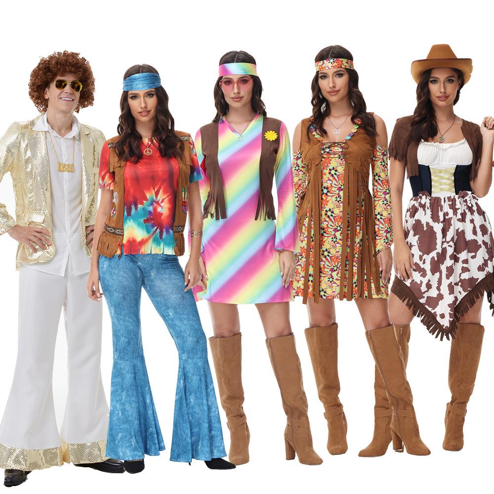 BuyHalloween cosplay Adult retro 70s disco Hippie Fancy Dress Costume Now Cheaper With 3 - 5 Days Ship - PajamasBuy