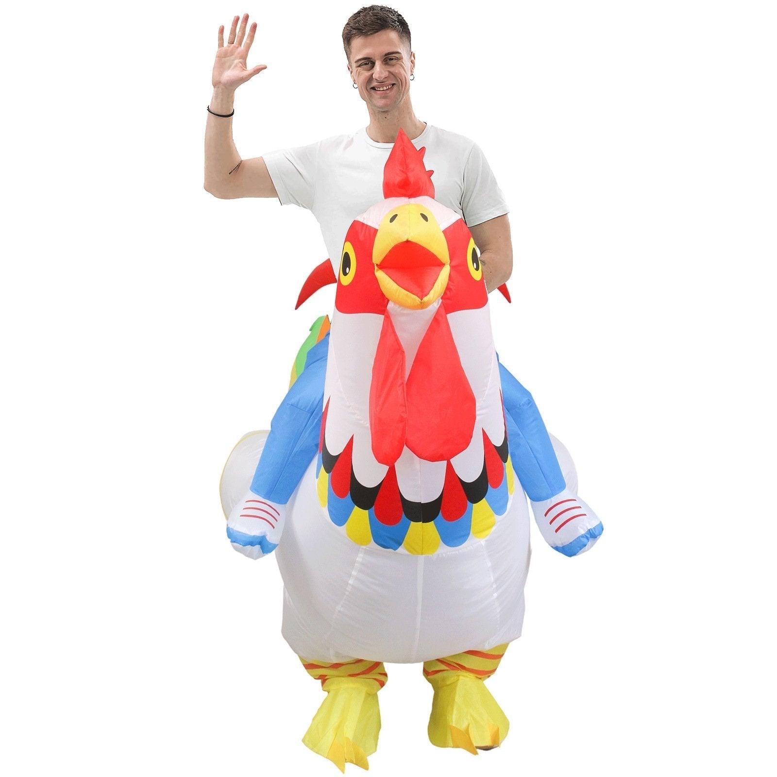 Hilarious Inflatable Red and White Rooster Costume Adult Halloween Party Mascot Outfit - Pajamasbuy