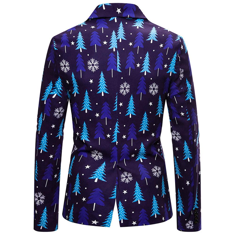 Christmas blue Dinner Jackets for Men Holiday Santa Printed Blazers Outfit Suits