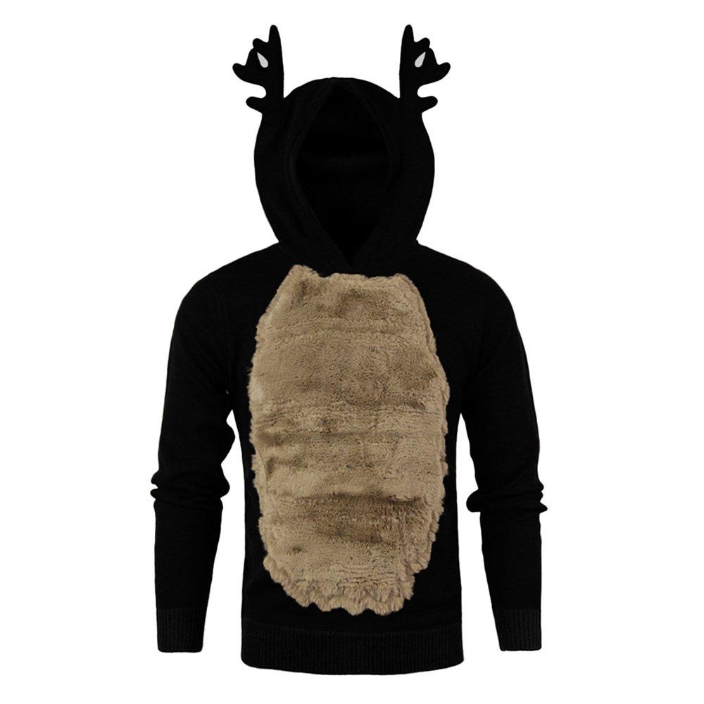 Christmas Hoodie for Men Sweatshirt Furry Reindeer Jacket Plus Velvet Coat