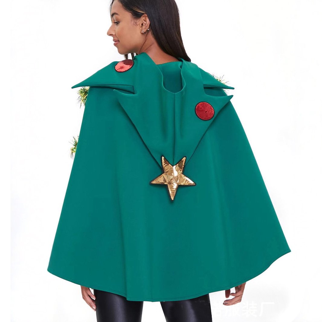 Women's Unique Green Christmas Tree Shape Costume Hoddie Cloak for Christmas|?PajmasBuy