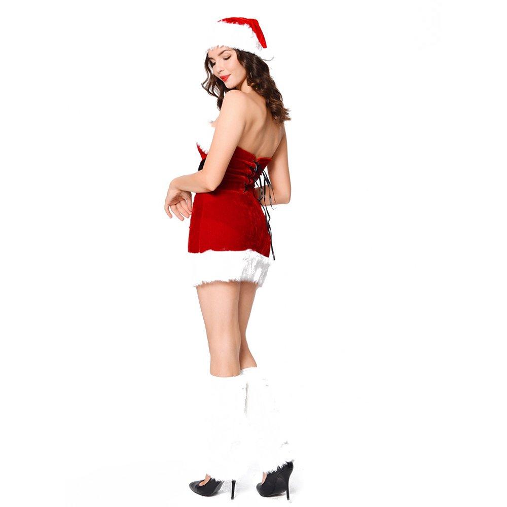 Furry Christmaas Sexy Red Costume Tube Dresses with Chirstmas Hat For Adult