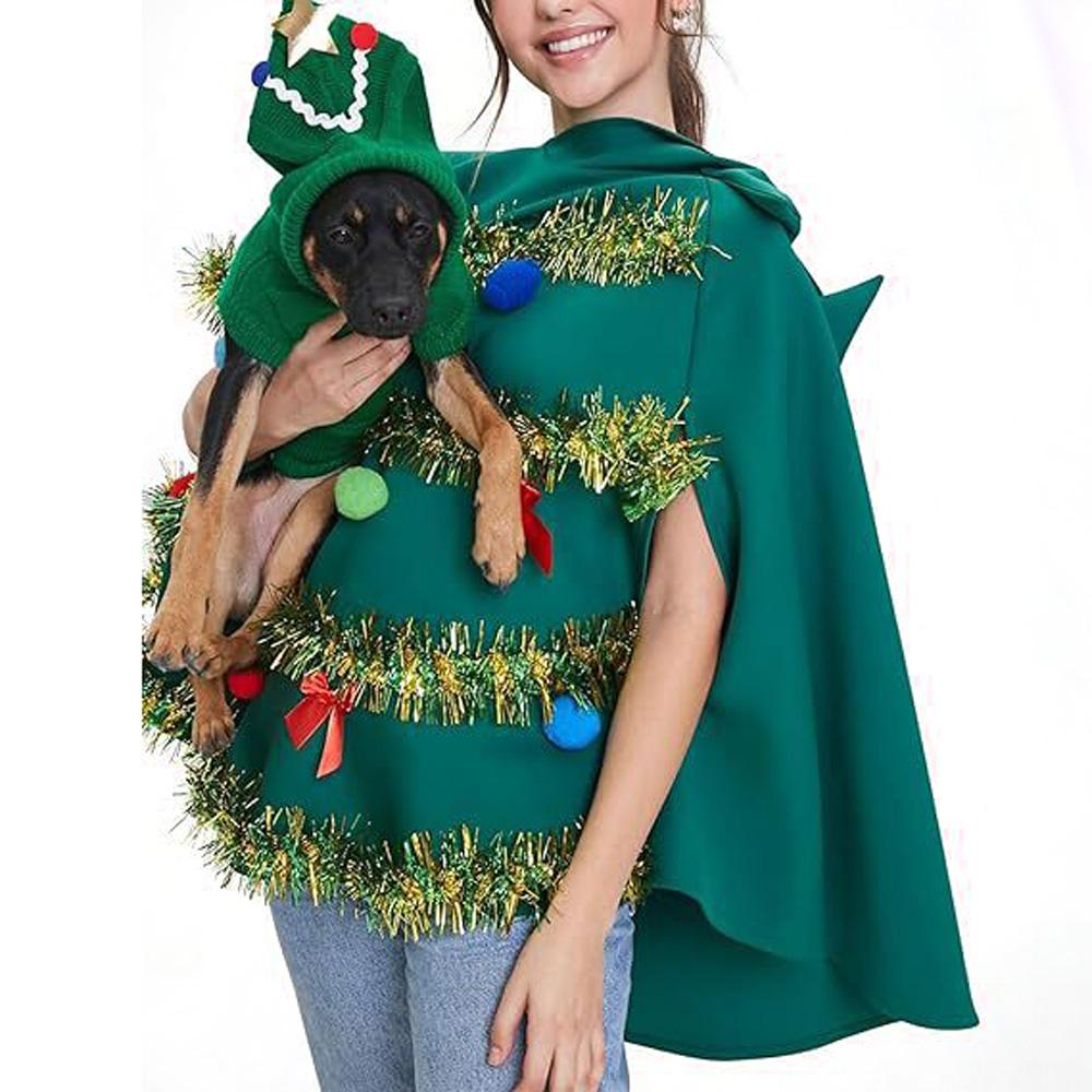 Women's Unique Green Christmas Tree Shape Costume Hoddie Cloak for Christmas|?PajmasBuy