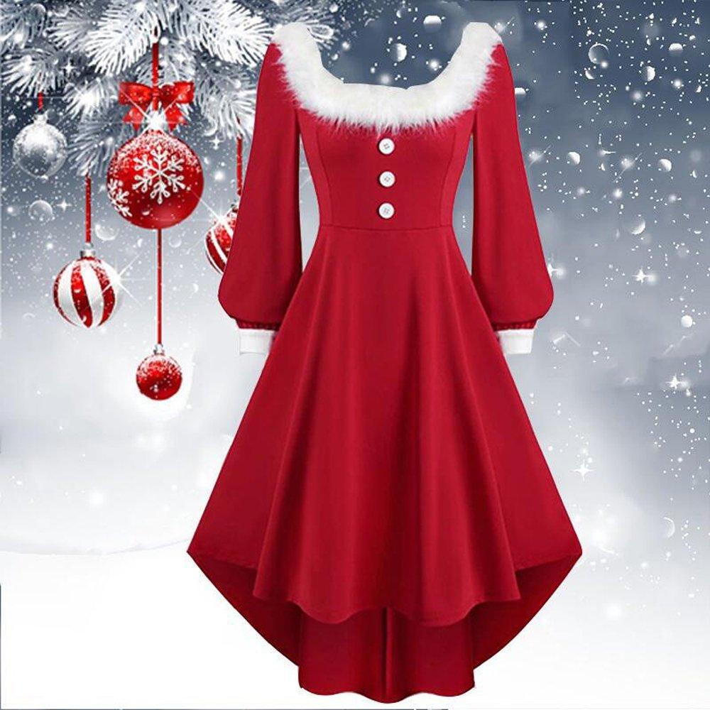 Christmas Costumes Red Long Sleeve Button Plush Princess Dress