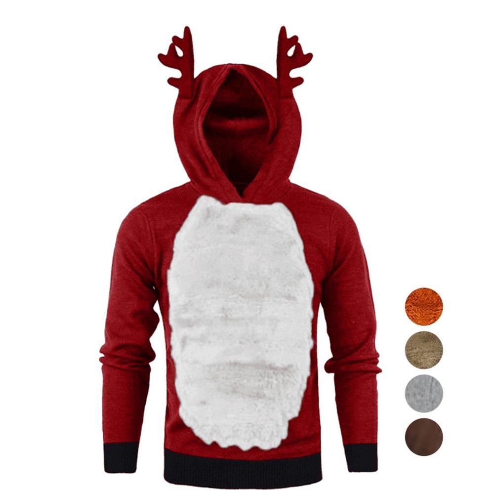 Christmas Hoodie for Men Sweatshirt Furry Reindeer Jacket Plus Velvet Coat