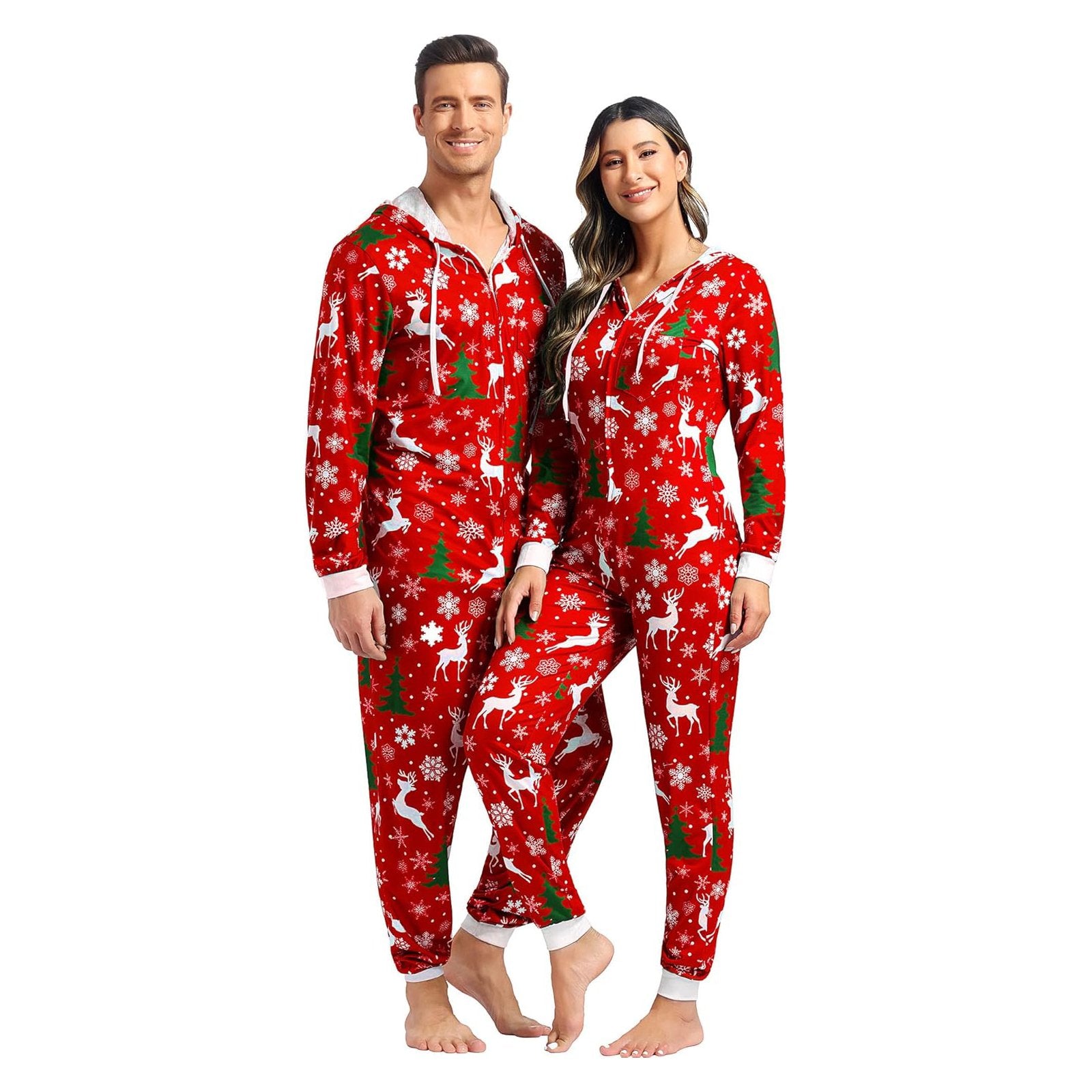 Christmas Couples Matching Onesie Pajamas Reindeer Print Multicolored Pajamas for Men and Women