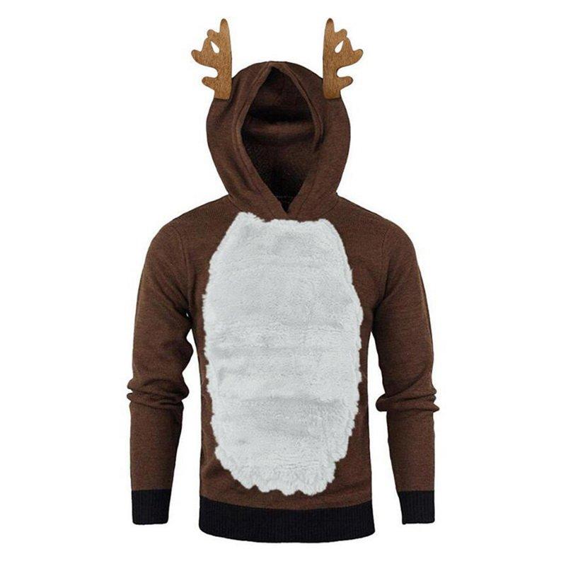 Christmas Hoodie for Men Sweatshirt Furry Reindeer Jacket Plus Velvet Coat