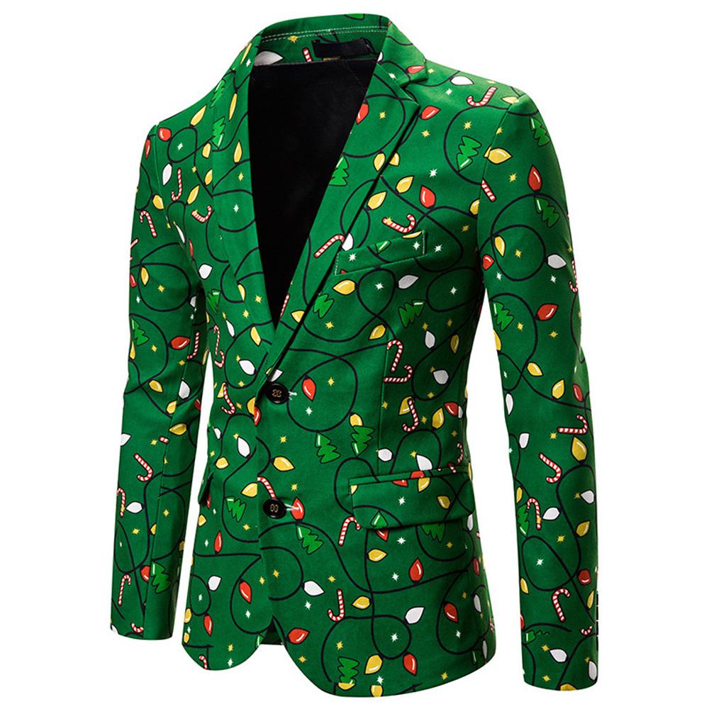 Christmas green Dinner Jackets for Men Holiday Santa Printed Blazers Outfit Suits