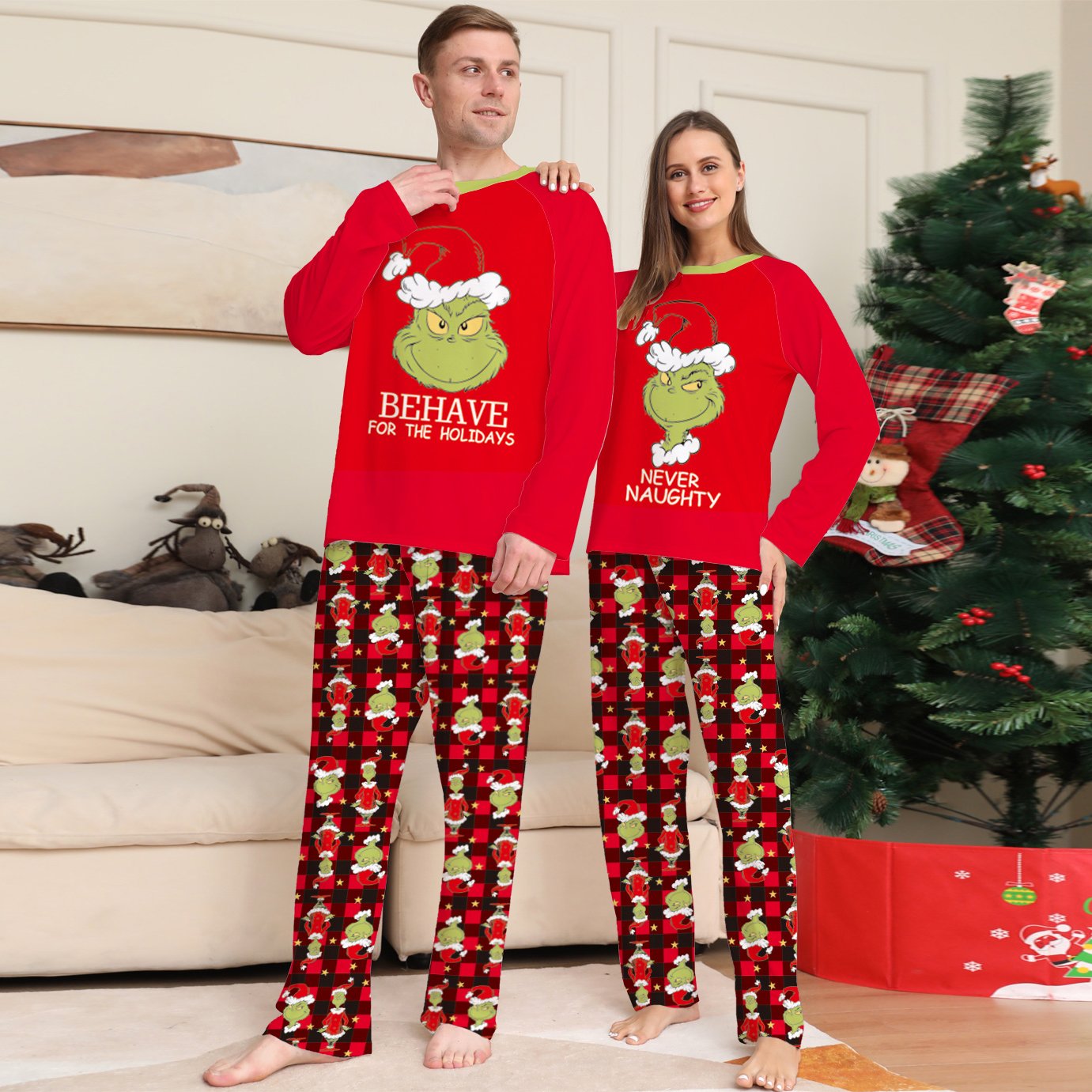 Grinch Letter Christmas Family Couples Matching Pajamas Party Sets