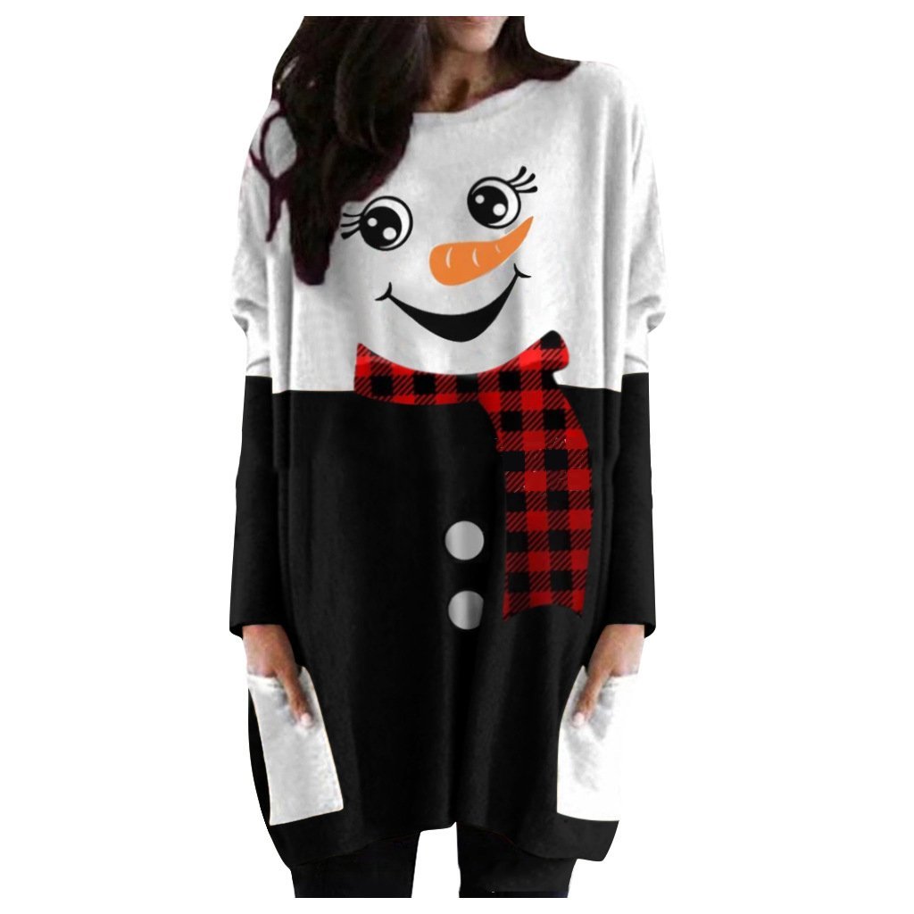 Women's Christmas Skirt Snowman Printed Long Sleeve Dress