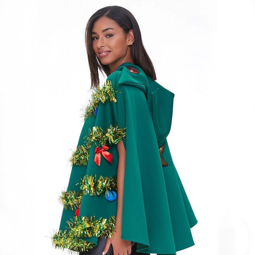 Women's Unique Green Christmas Tree Shape Costume Hoddie Cloak for Christmas|?PajmasBuy