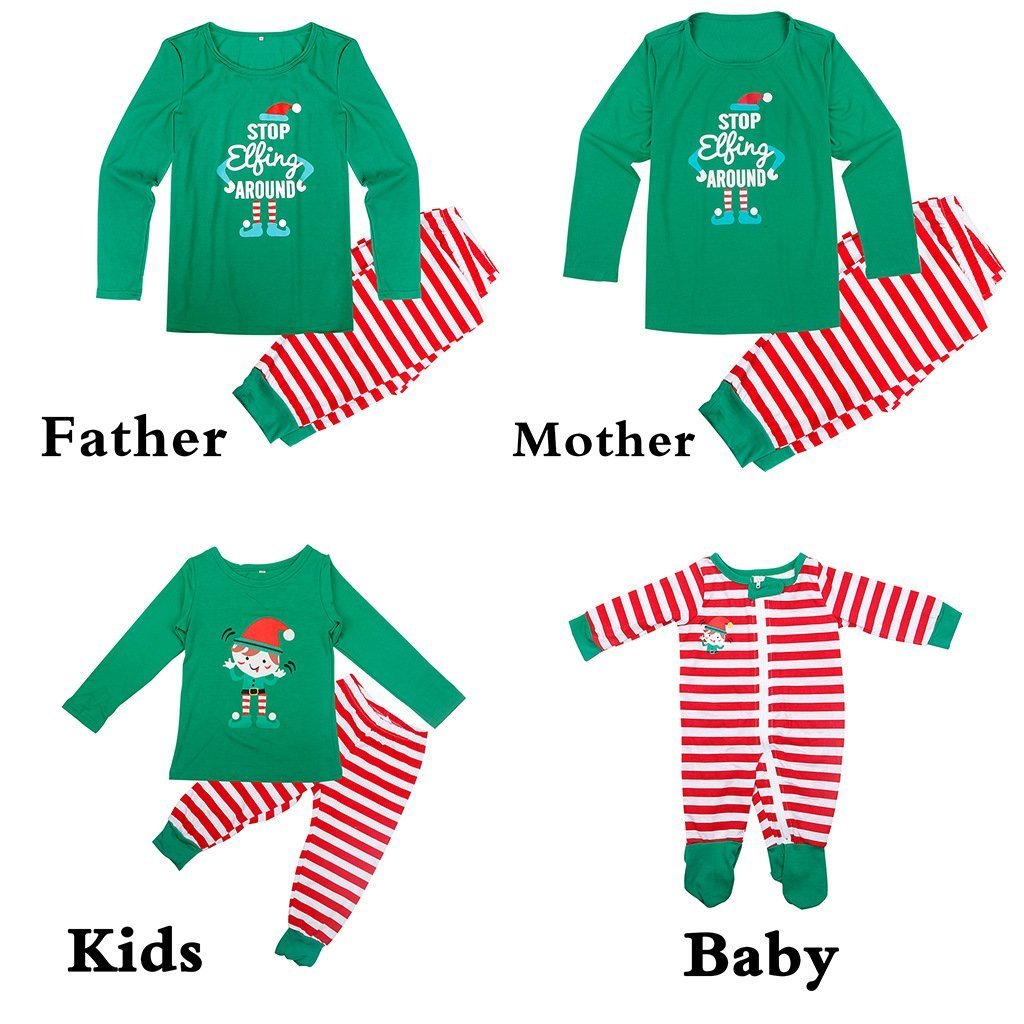 Christmas family Matching Stripe Printed Pajamas Outfits Two Pieces