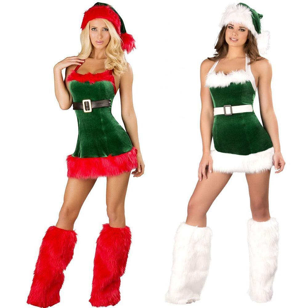 Christmas Sexy Green Tree Suit Santa Claus Costumes Adults Uniform