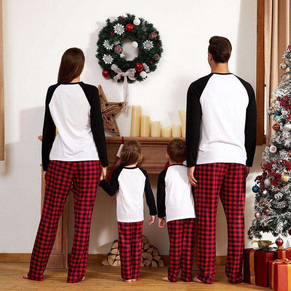 Matching Family Pajamas Sets Christmas with Deer Printed Tee and Plaid Pants Loungewear