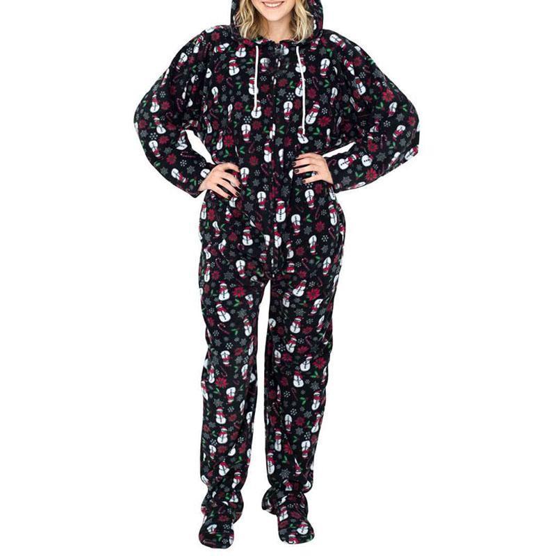 Humping Reindeer Elk Balls Ugly Christmas Lazy Black Pajama Suit with Hood pajamas for women