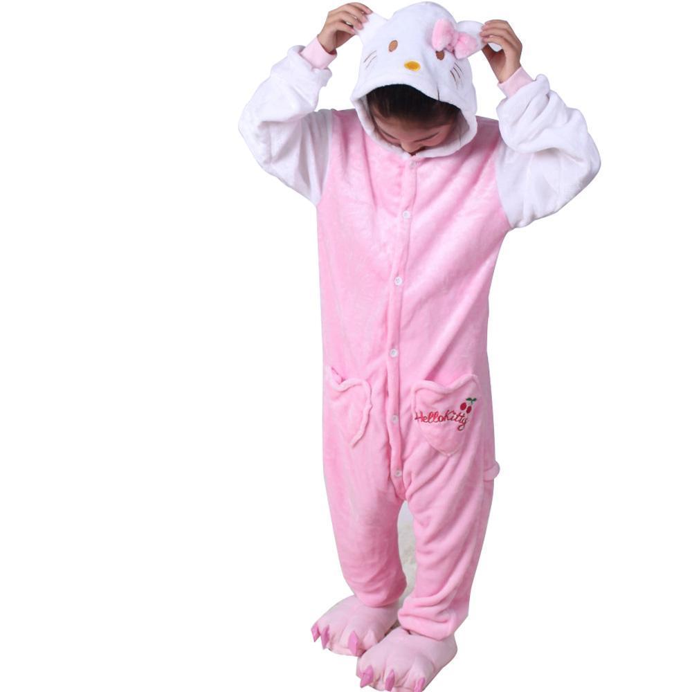 BuyKids Hello Kitty Cat Kigurumi Onesie Pajamas Flannel Costume Now Cheaper With 3 - 5 Days Ship - PajamasBuy