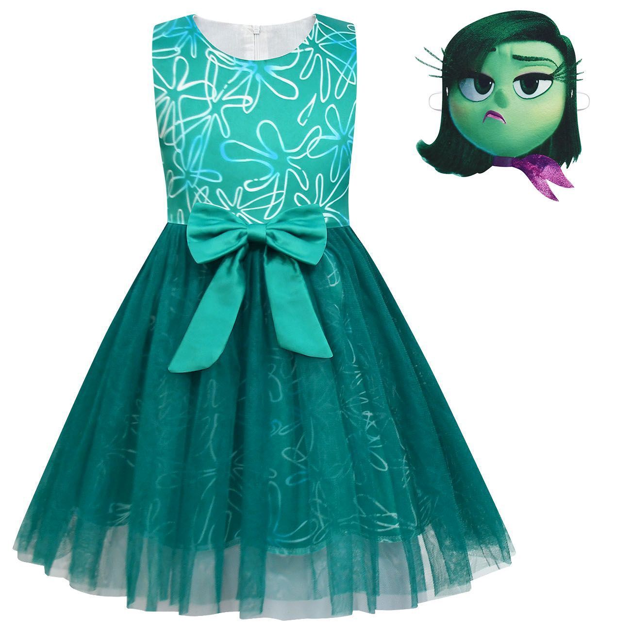 BuyKids' Inside Out Disgust Tutu Dress Cosplay Princess Gown with Bag and Mask Now Cheaper With 3 - 5 Days Ship - PajamasBuy