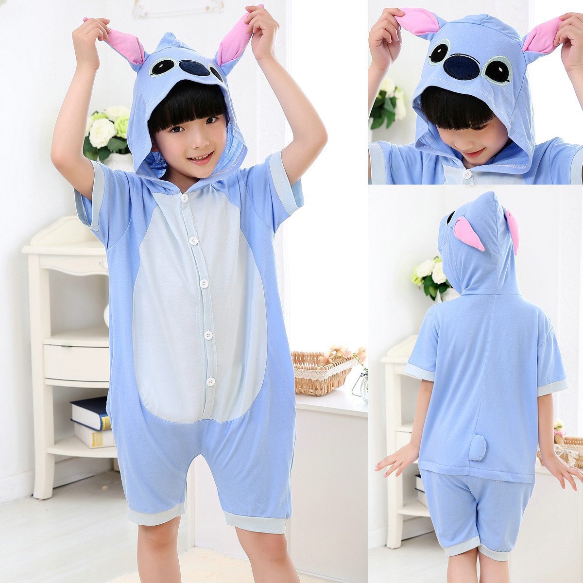 Buykigurumi Stitch kids Animal Onesies Summer Pajamas Costume Now Cheaper With 3 - 5 Days Ship - PajamasBuy