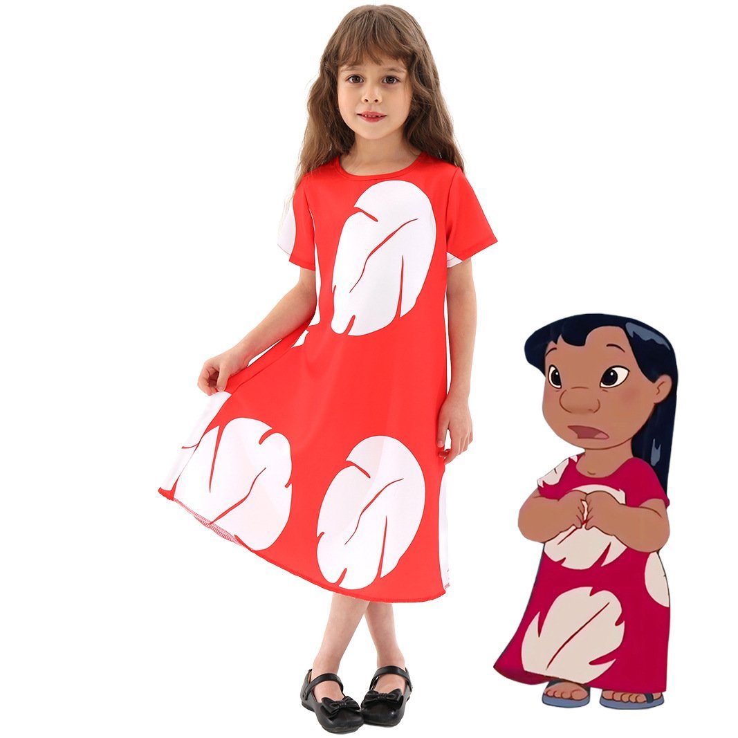 BuyLilo Stitch stage dress cosplay costume Lilo Red Dress Leaf Dress Now Cheaper With 3 - 5 Days Ship - PajamasBuy